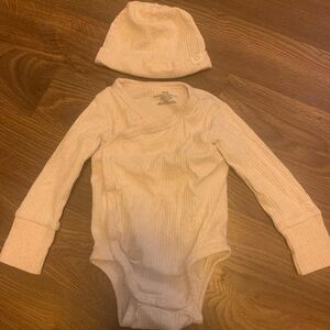 Cream baby romper and hat set